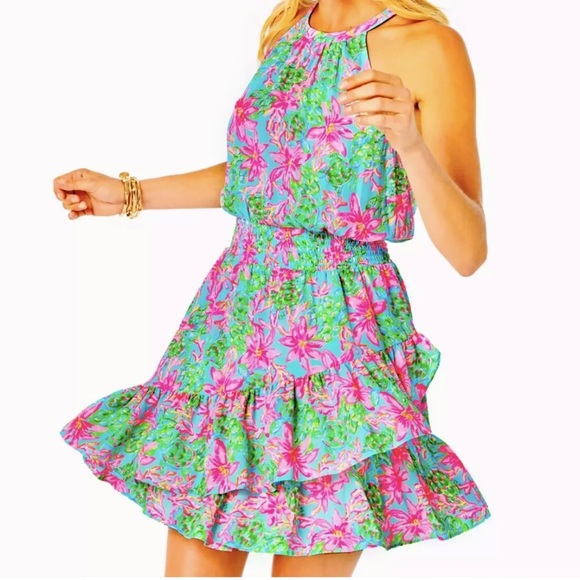 Lilly Pulitzer Dresses & Skirts - Lilly Pulitzer Pamelyn Lileeze Halter dress  Surf blue so Shellegant